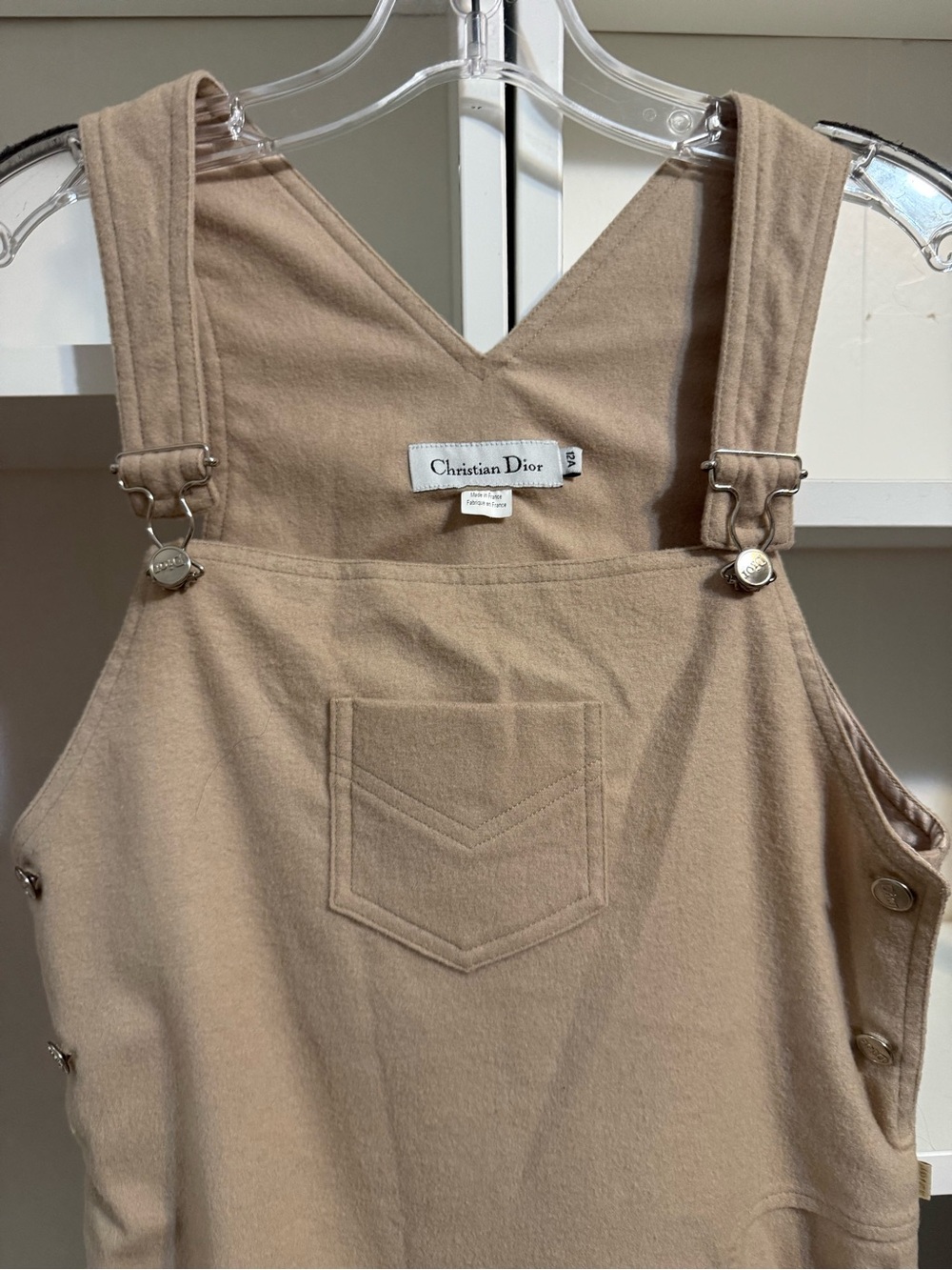 Christian DIOR Beige Pinafore Mini Dress with Pleated Side (12A)See Measurements - Picture 12 of 16